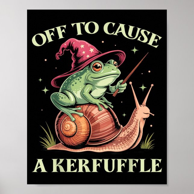 Poster Off To Cause A Kerfuffle Whimsical Wizard Frog Mem (Frente)