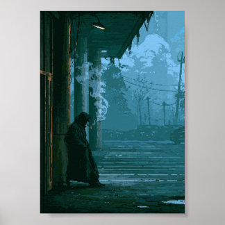 Poster Oficial Noir de Arte de Pixel Retro Fumando