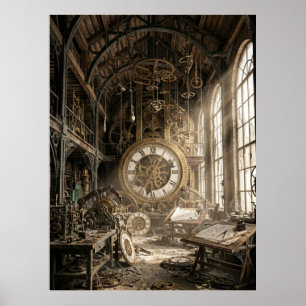 Poster Oficina Abandonada de Relógios Mecânicos