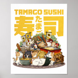 Poster Oficina de gatos brancos Tamago Sushi