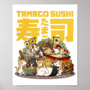 Poster Oficina de gatos brancos Tamago Sushi