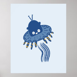 Poster OFO de polvo Kawaii azul