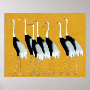 Poster Ogata Korin Japonês Red Crowan Cranes