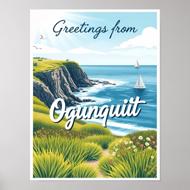 Poster Ogunquit, Maine – Cliff Walk Views vintage (Frente)