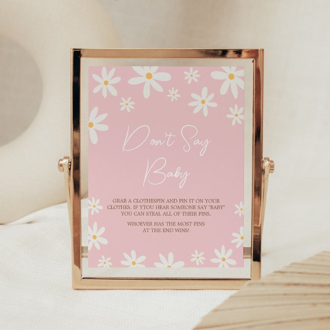 Poster Oh Baby Boho Daisy Chá de fraldas Não diga amor (Retro Daisy Flowers Baby Shower Don't Say Baby Sign)