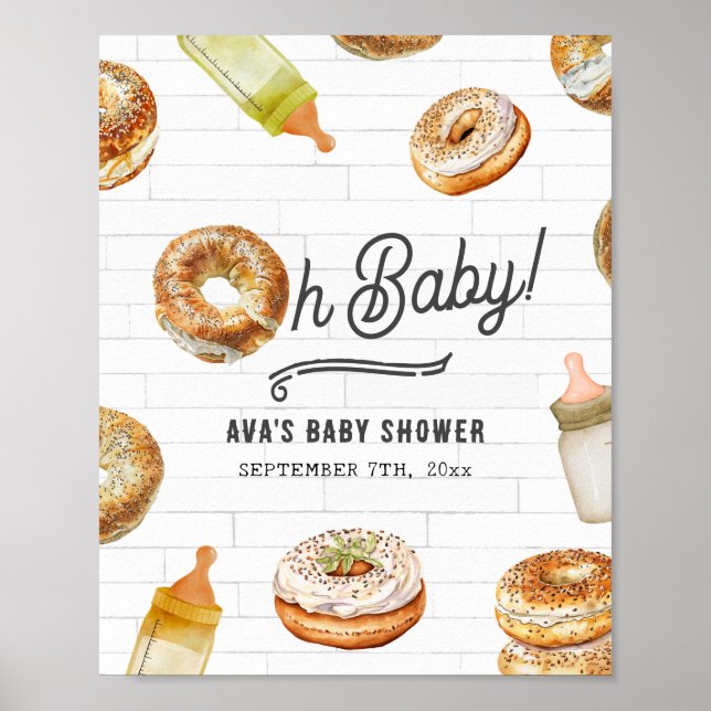 Poster Oh Baby Botles & Bagels Chá de fraldas Bem-vindo (Frente)