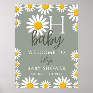 Poster Oh Baby Daisy Neutral Chá de fraldas Sinal de Boas
