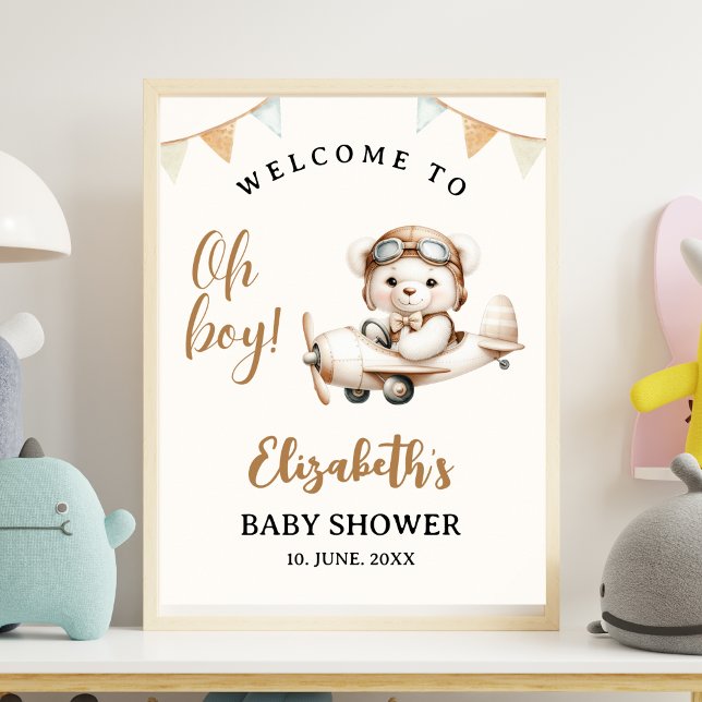 Poster Oh boy , Baby Shower with Bear theme (Criador carregado)