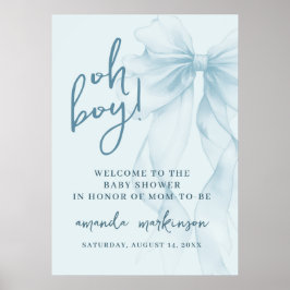 Poster Oh Boy Blue Watercolor Bow Baby Shower Welcome