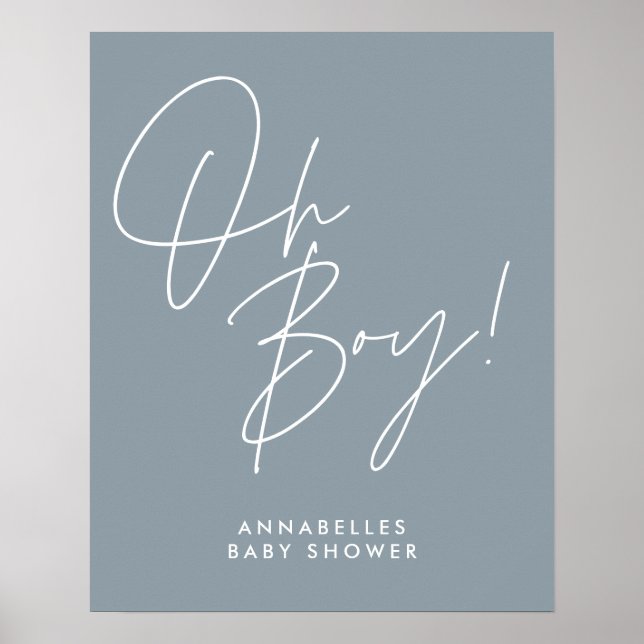 Poster oh Boy chá de fraldas script moderno baby blue ele (Frente)
