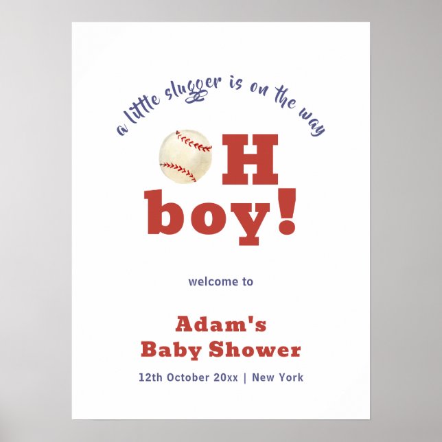 Poster Oh Boy Little Slugger Baseball Baby Shower Welcome (Frente)