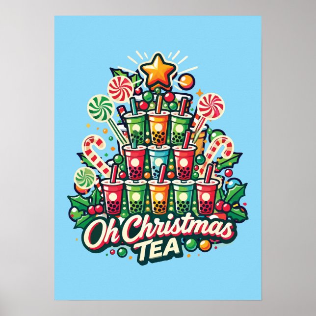 Poster Oh Chá de Natal - Boba Bubble Tea Holiday Engraçad (Frente)