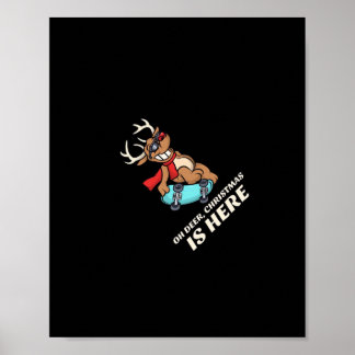 Poster Oh Deer Christmas Is Here Skateboarding Deer Graph
