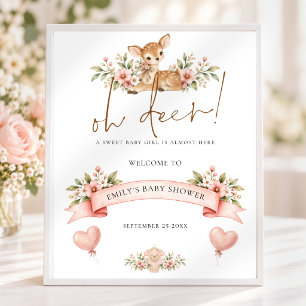 Poster Oh Deer Floral de Bem-Vindo ao Chá de Bebê Bosque
