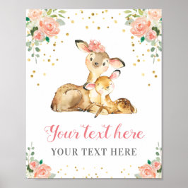 Poster Oh Deer Floresta Baby Girl Shower Personalizado Ro