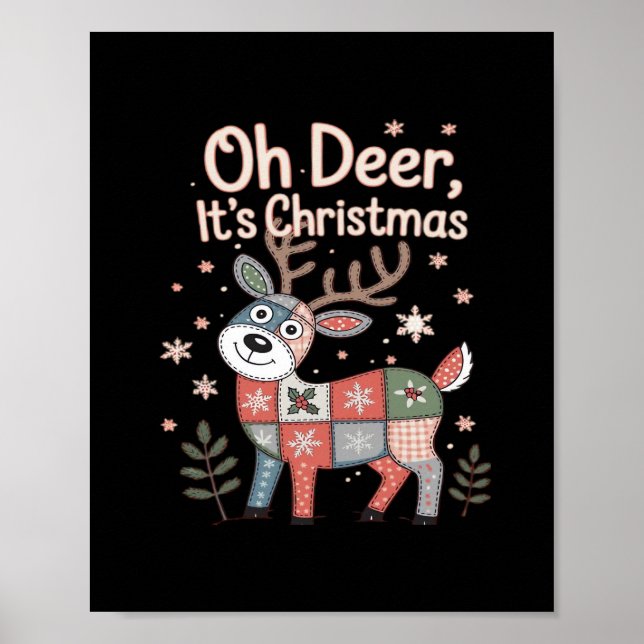 Poster Oh Deer Its Christmas Miniature Patchwork Squares (Frente)