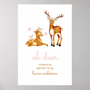 Poster Oh Deer Watercolor Flowers Chá de fraldas de Boas-