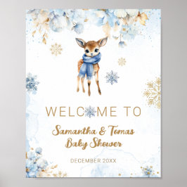 Poster Oh Deer Winter Baby Boy Chá Bem-vindo