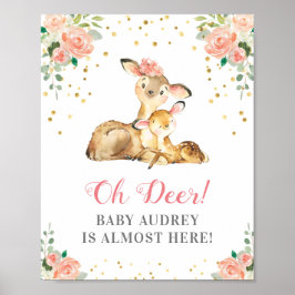Poster Oh Deer Woodland Baby Girl Chá Peach Floral