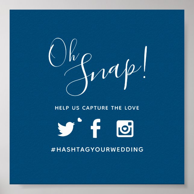 Poster Oh, hashtag casamento simples azul branco (Frente)