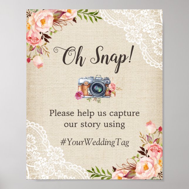 Póster Oh Instagram Hashtag Burlap Lace Flowers (Frente)