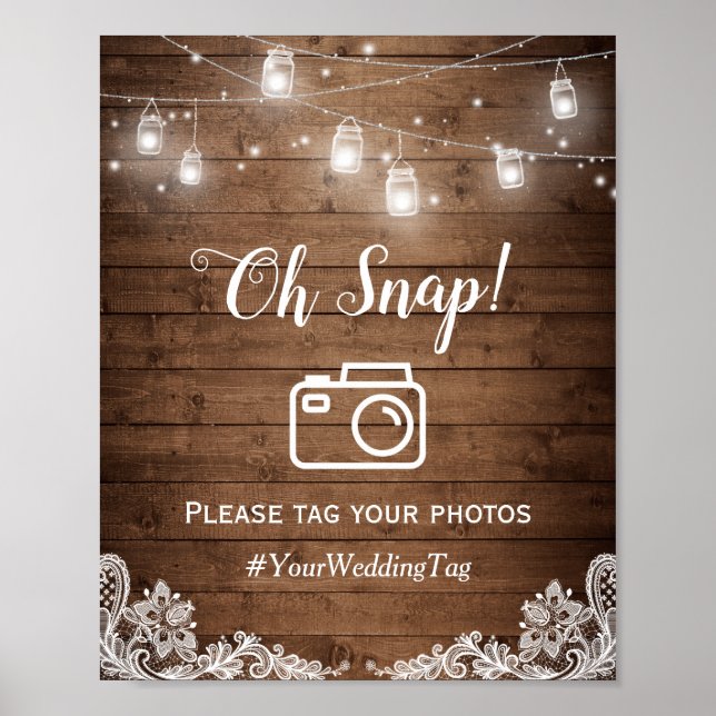 Poster Oh Instagram Hashtag Rustic Mason Jar Lights (Frente)
