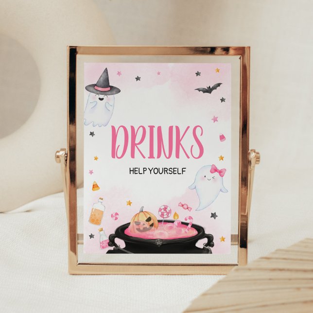 Poster Oh Sheet Ghoul Halloween Bebe Chá de fraldas (Pink Oh Sheet Baby Shower Drinks Sign)