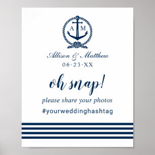 Poster Oh Sinal de Hashtag de Casamento Azul do Marinho N