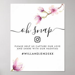Poster Oh Sinal de Hashtag de Casamento Snap   Watercolor