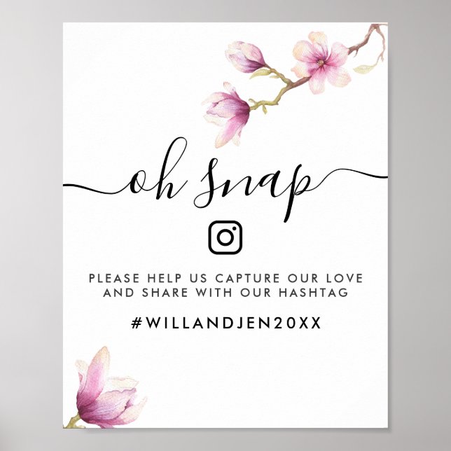 Poster Oh Sinal de Hashtag de Casamento Snap | Watercolor (Frente)