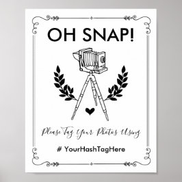 Poster Oh Snap Botânica Vintage Casamento Hashtag Selfie