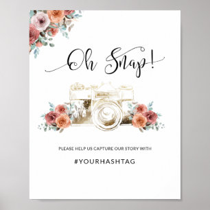 Poster Oh Snap Hashtag, Câmera, Símbolo Floral Ereal