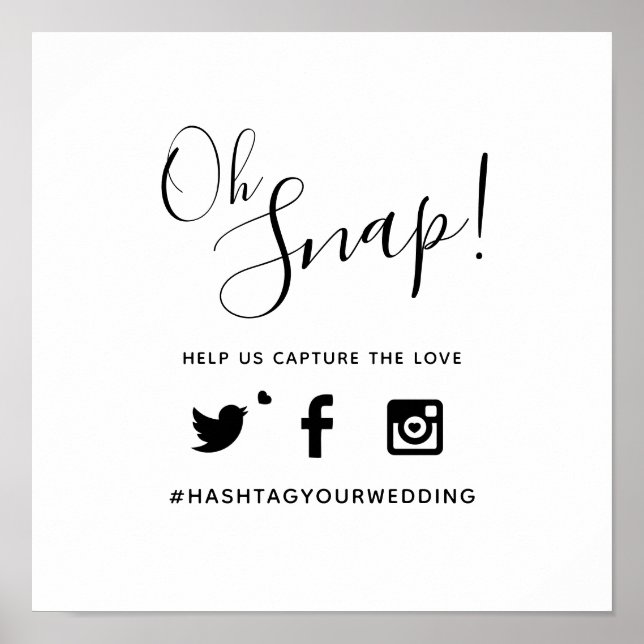 Poster Oh snap hashtag casamento texto simples mono (Frente)