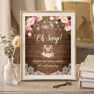Póster Oh Snap Hashtag Instagram Floral Rústico Country