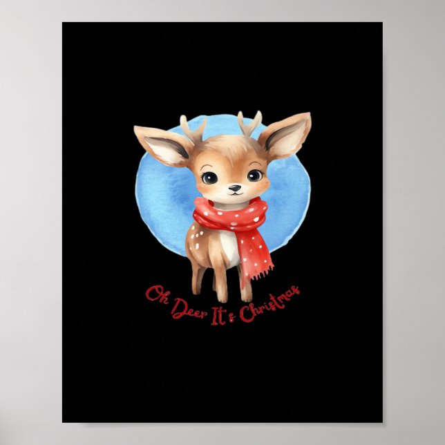 Poster Oh Veado É Natal Design Clássico Retrô  (Frente)