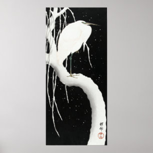 Poster Ohara Koson Heron em neve