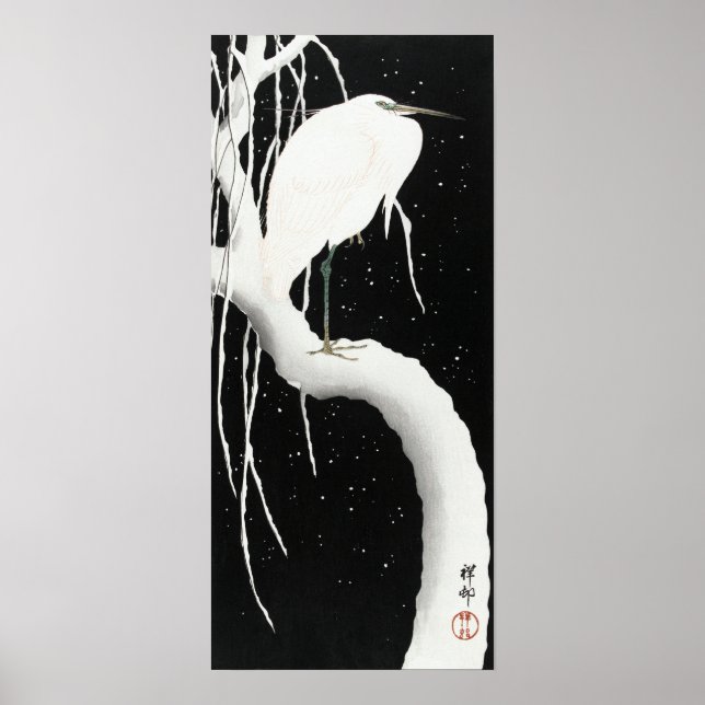 Poster Ohara Koson Heron em neve (Frente)