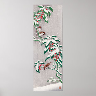 Poster Ohara Koson pousa em arbustos de groselha de neve