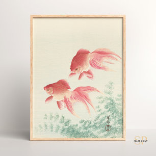 Poster Ohara Koson Two Goldfish e Waterweed Japonês