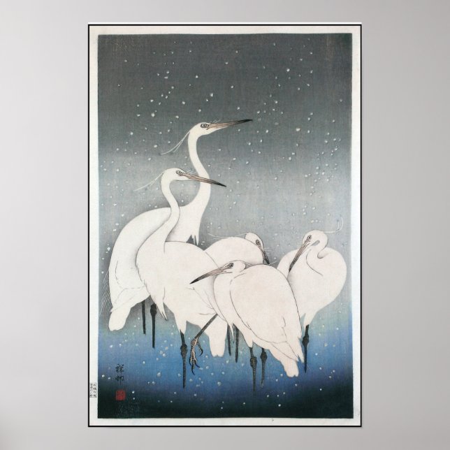 Póster Ohara Koson's Vintage Egrets in the Snow (Frente)