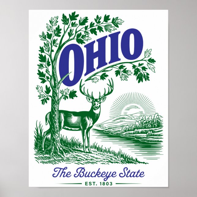 Poster Ohio Buckeye State Deer & Nature Design (Frente)