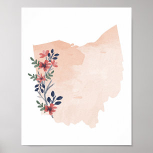 Poster Ohio Floral Watercolor State