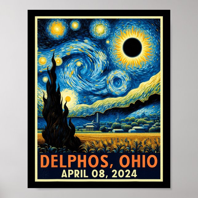 Poster Ohio Total Solar Eclipse 2024 Starry Night Van Gog (Frente)