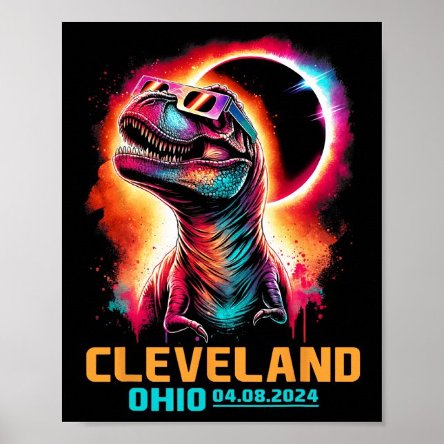 Poster Ohio Total Solar Eclipse 2024 T Rex Dinosaur (Frente)