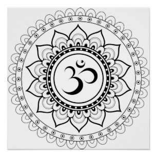 Póster Ohm Mandala Om Mandala Branco e Preto