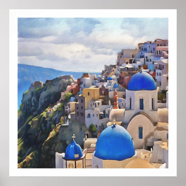 Poster Oia, Santorini. Grécia. Pintura a óleo. (Frente)