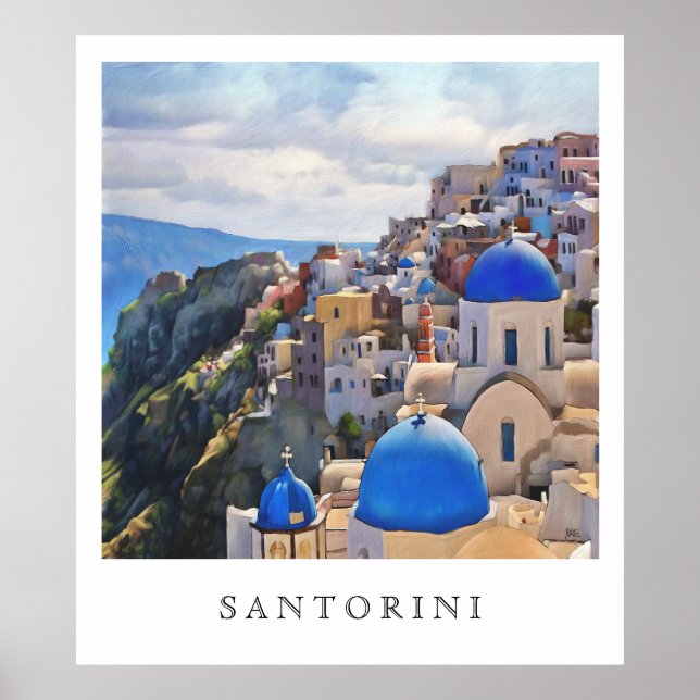 Póster Oia, Santorini. Grécia. Pintura a óleo. Art Impres (Frente)