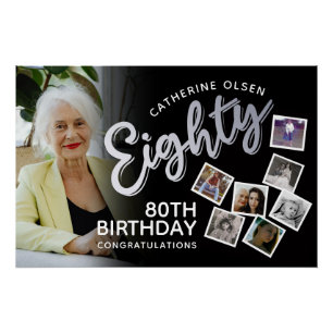 Póster Oitenta fotos prateadas de aniversário de 80 anos 
