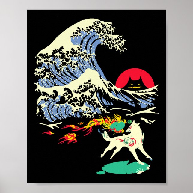 Poster Okami Amaterasu Sun Deus Wolf O Vídeo Da Onda Do E (Frente)