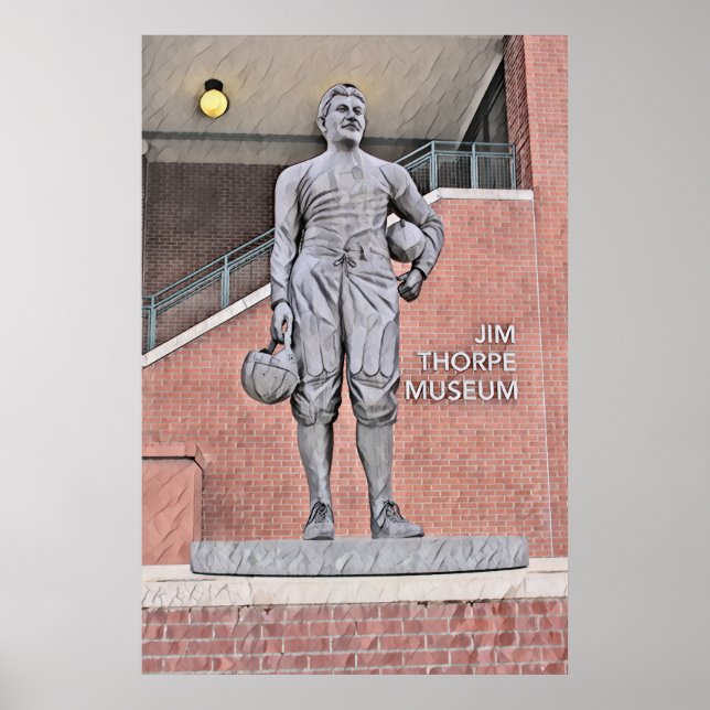 Poster Oklahoma Jim Thorpe Museum Statue Watercolor (Frente)